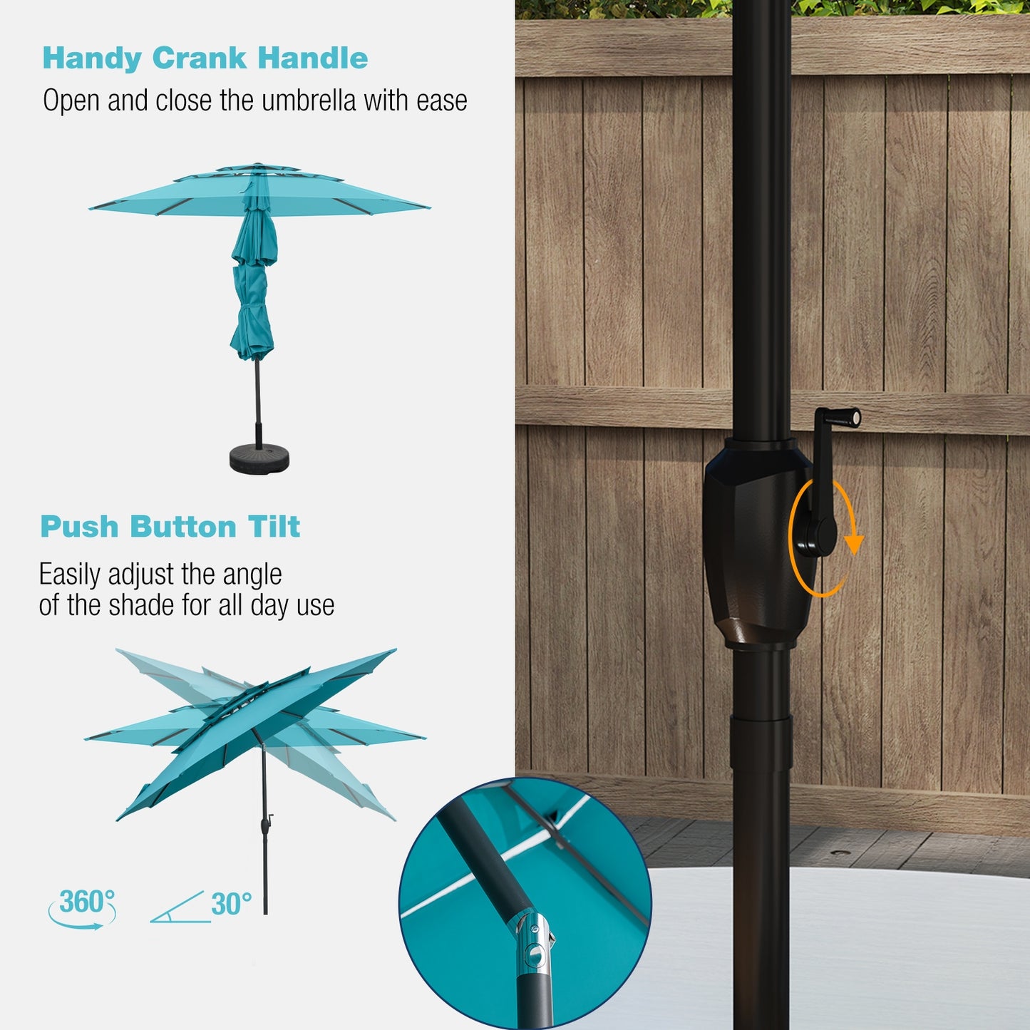 10 ft 3-Tier Vented Patio Umbrella, Push Button Tilt, Green Outdoor Umbrellas at Gallery Canada