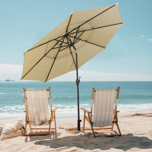 10 ft 3-Tier Vented Patio Umbrella, Push Button Tilt, Beige Outdoor Umbrellas Beige at Gallery Canada