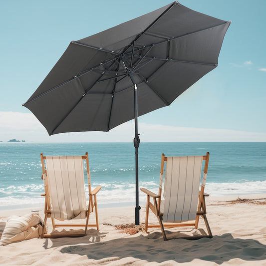 10 ft 3-Tier Vented Patio Umbrella, Push Button Tilt, Gray Outdoor Umbrellas Gray at Gallery Canada