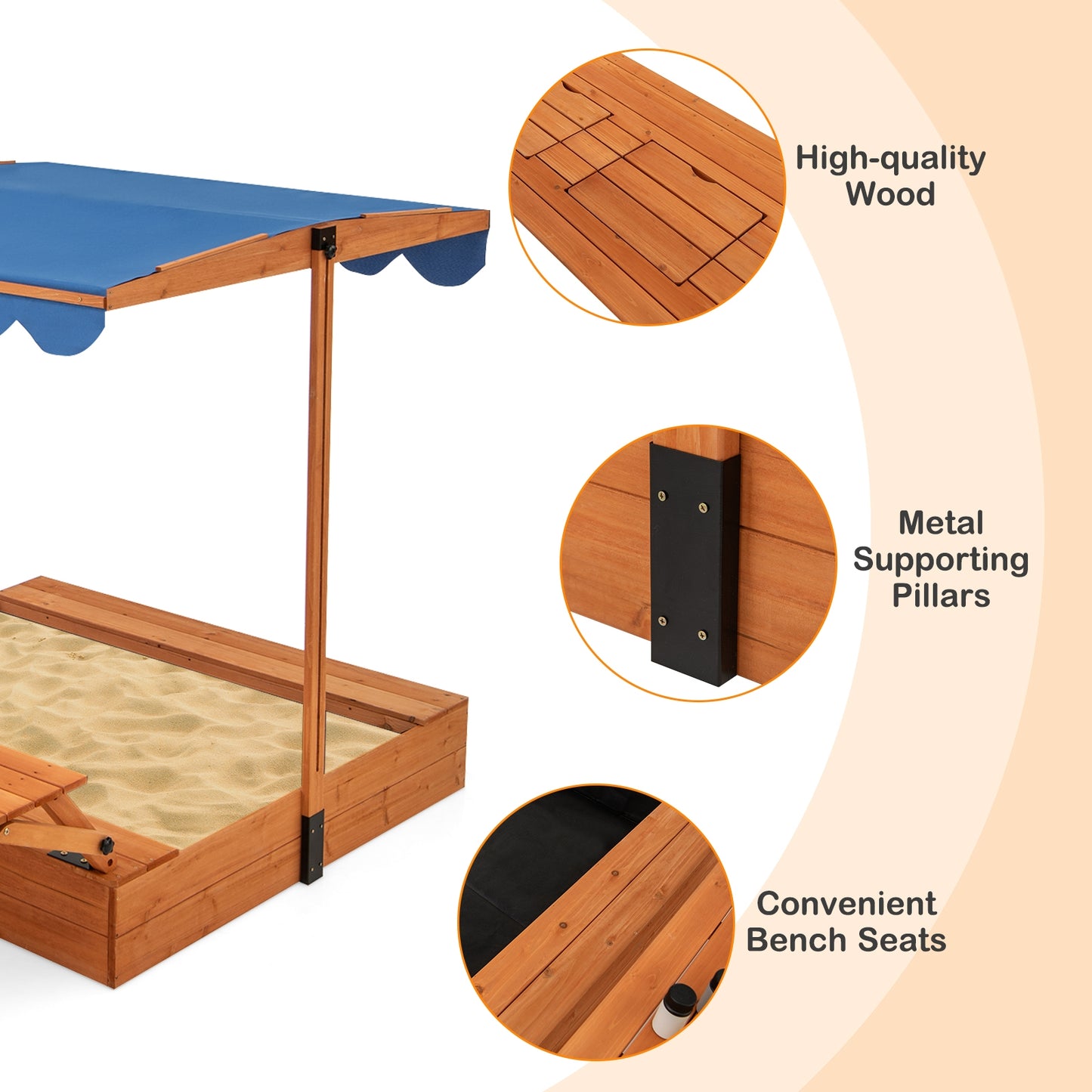 Kids Wooden Sand Box with Foldable Picnic Sensory Table and Bench, Natural Sandboxes at Gallery Canada