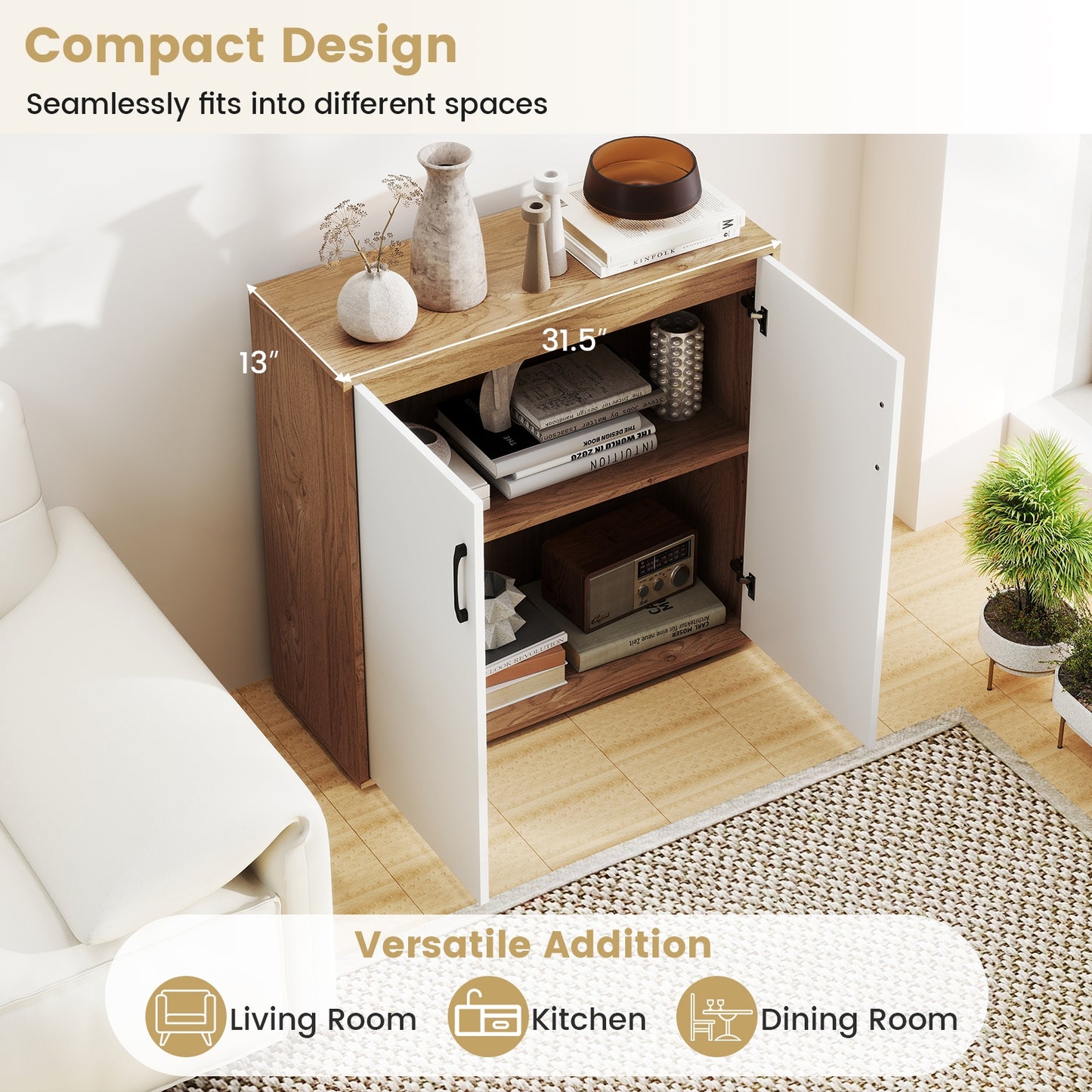 Coffee Bar Cabinet, Adjustable Shelf, 5-Position, Natural Sideboards Cabinets & Buffets at Gallery Canada