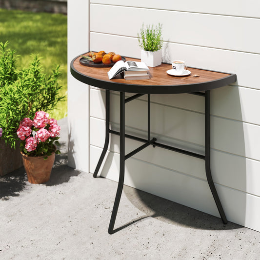 Half Round Folding Event Table, Metal Frame, Brown Patio Dining Tables Brown at Gallery Canada