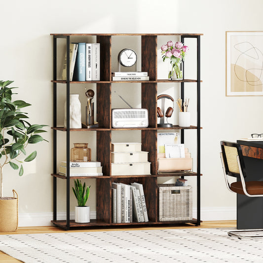 12-Cube Bookcase with 2 Anti-tipping Kits for Living Room, Rustic Brown Bookcases Rustic Brown at Gallery Canada