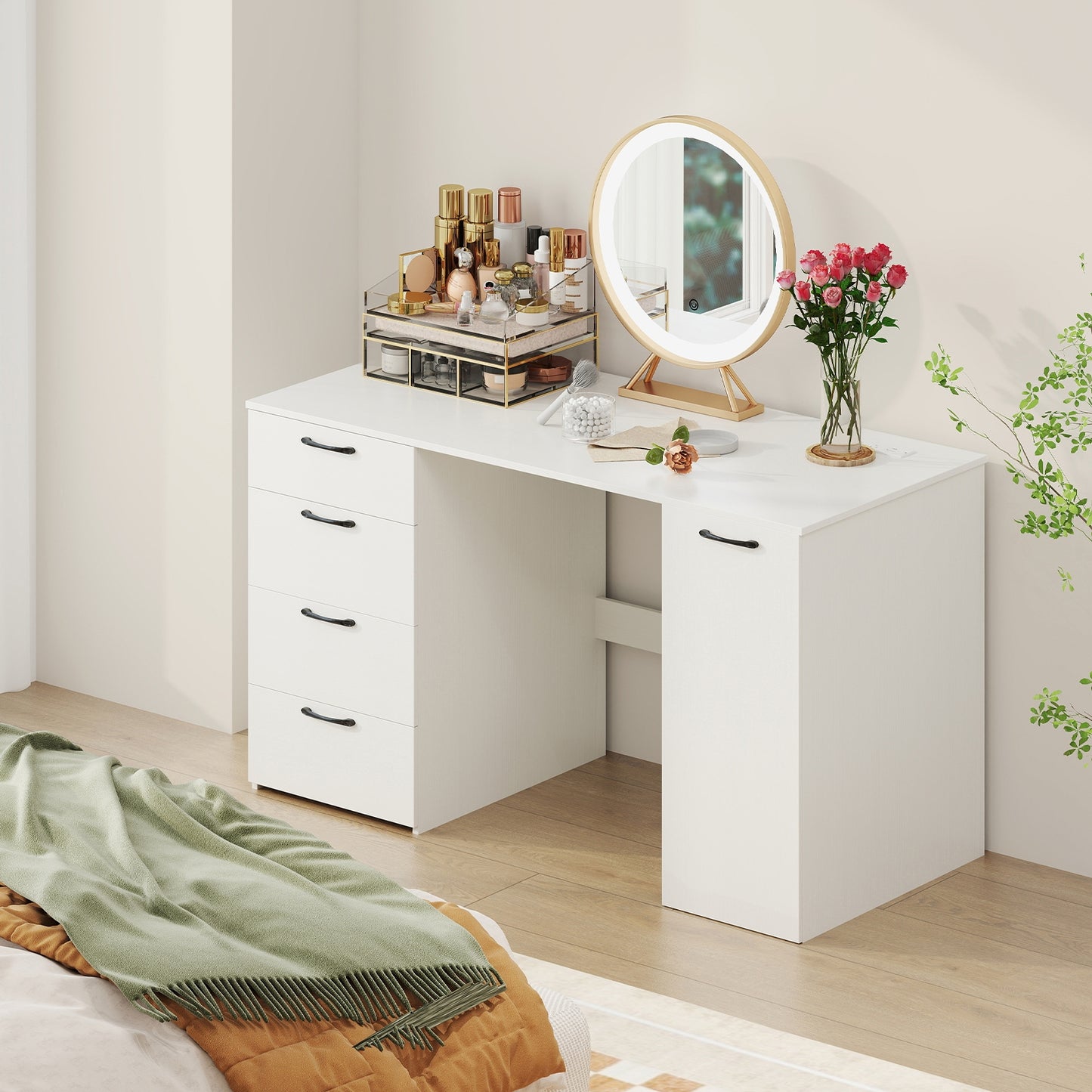 53 Inches Computer Desk with Power Outlets and 4 Storage Drawers, White Computer Desks at Gallery Canada