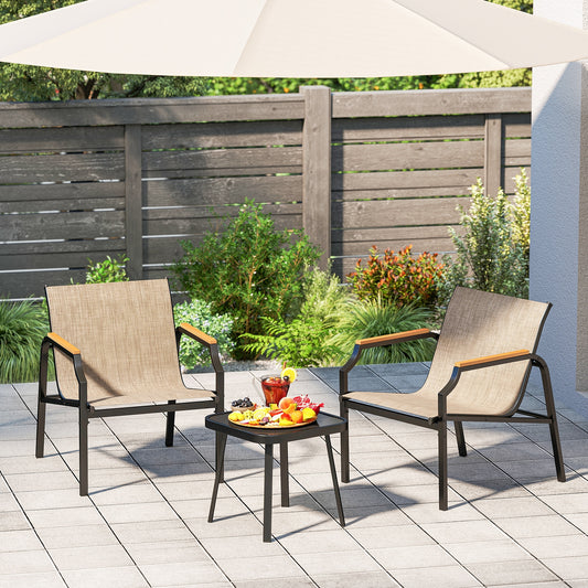 3 Piece Outdoor Chair Set with Breathable Fabric Seat and Armrests, Brown Patio Conversation Sets Brown at Gallery Canada