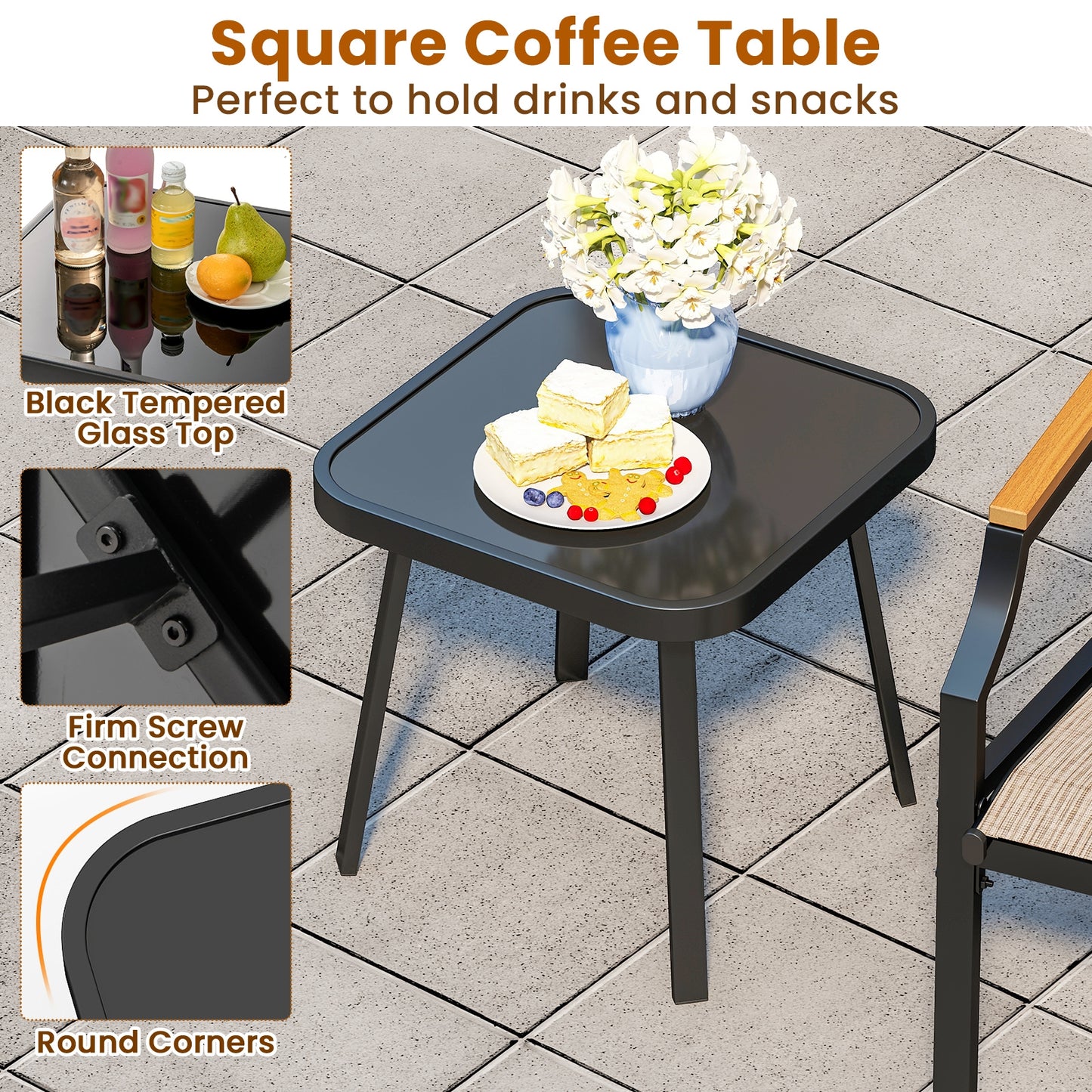 3 Piece Outdoor Chair Set, Brown