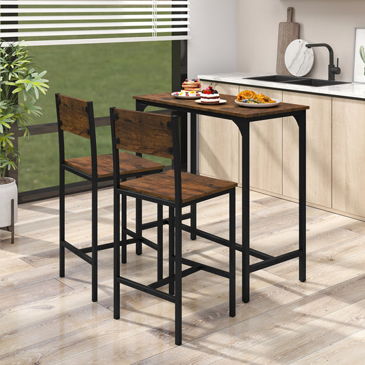 3 Piece Bar Table Set, Backrest, Footrest, Rustic Brown Patio Bar Furniture Rustic Brown at Gallery Canada