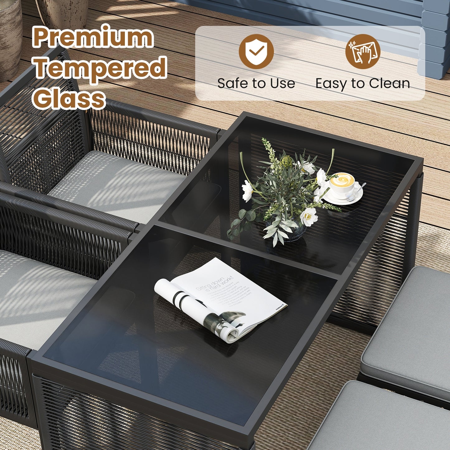 5 Pieces Outdoor Conversation Set with Removable Cushions for Backyard Porch, Gray Patio Conversation Sets at Gallery Canada