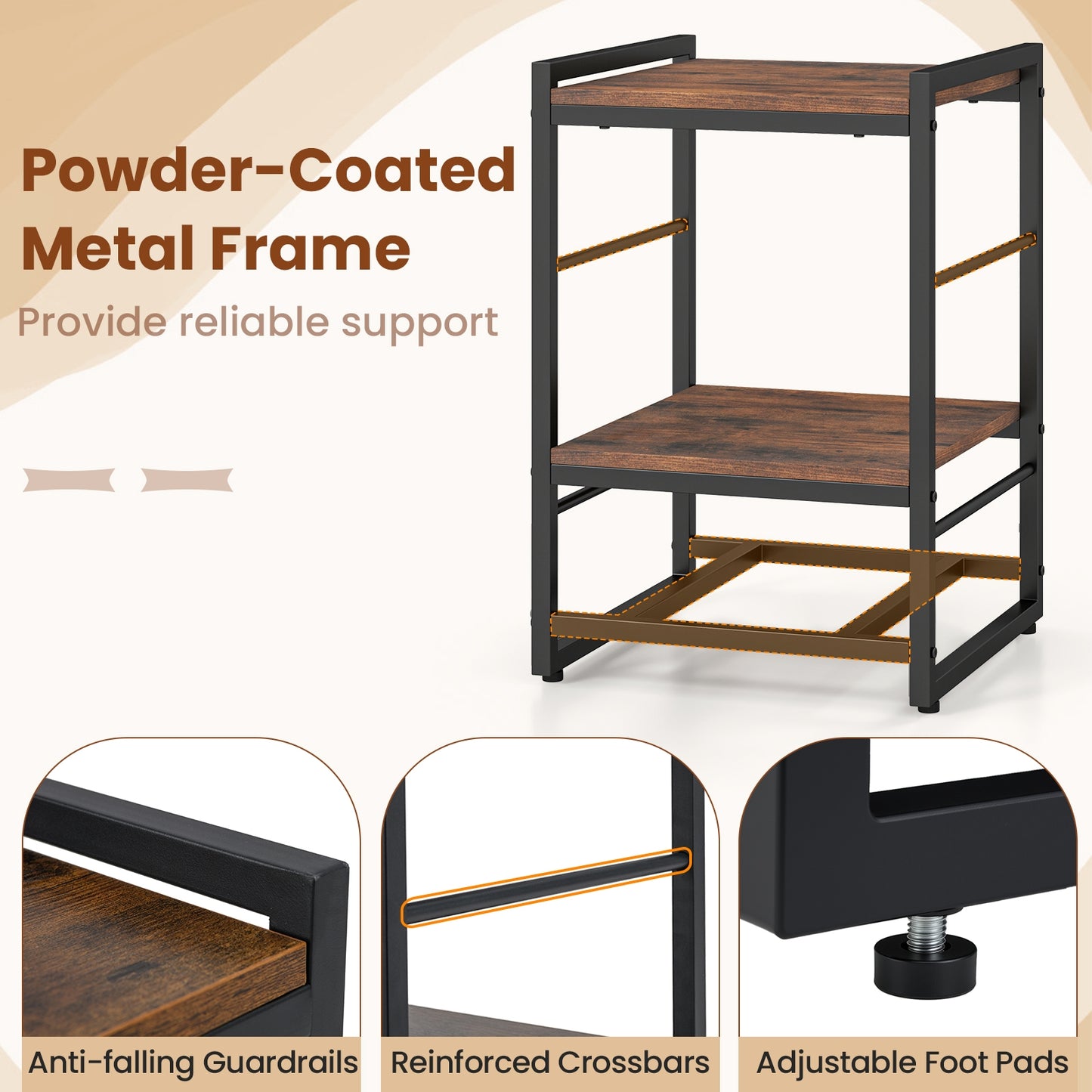 Nightstand Industrial Bedside Table with Open Storage Shelf and Fabric Drawer, Rustic Brown Nightstands at Gallery Canada