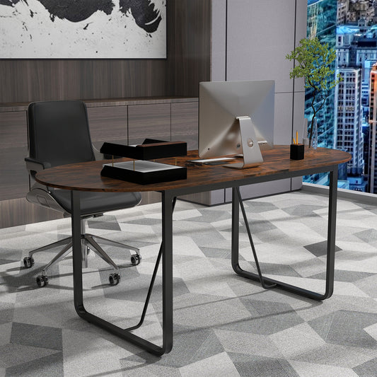 71 Inches Oval Executive Office Table, Cable Management Hole, Rustic Brown Standing Desks Rustic Brown at Gallery Canada
