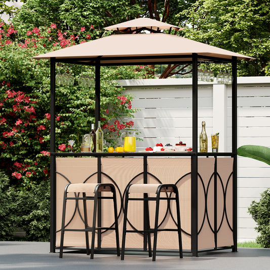 6.5 x 4 x 8 FT Grill Gazebo Set with 2 Bar Stools and Bar Table, Brown Patio Bar Furniture Brown at Gallery Canada
