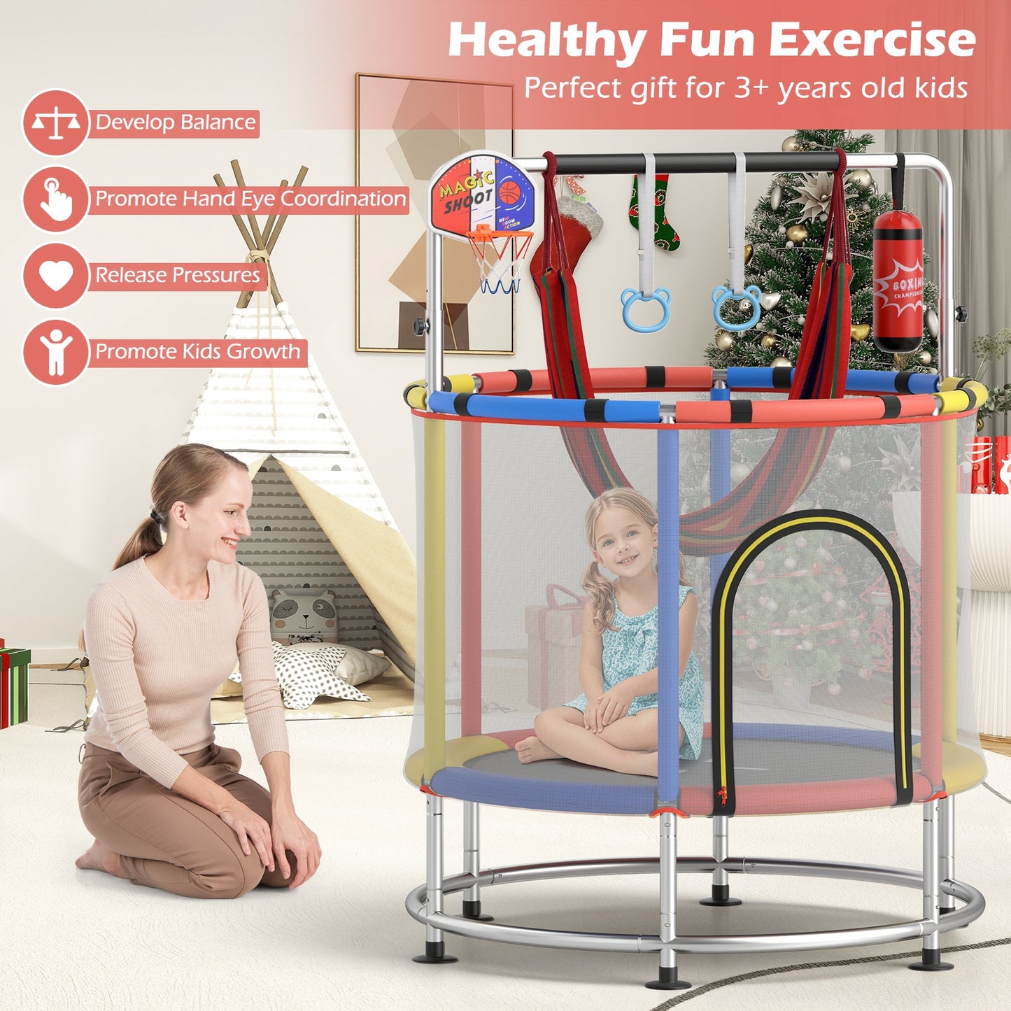 55" Kids Trampoline, For 3-6 Years Old Boys And Girls, Red Trampolines at Gallery Canada