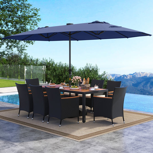 11 Pieces Patio Dining Set with LED Patio Umbrella with Base and Seat Cushions (Beige), Navy Patio Dining Sets Navy at Gallery Canada