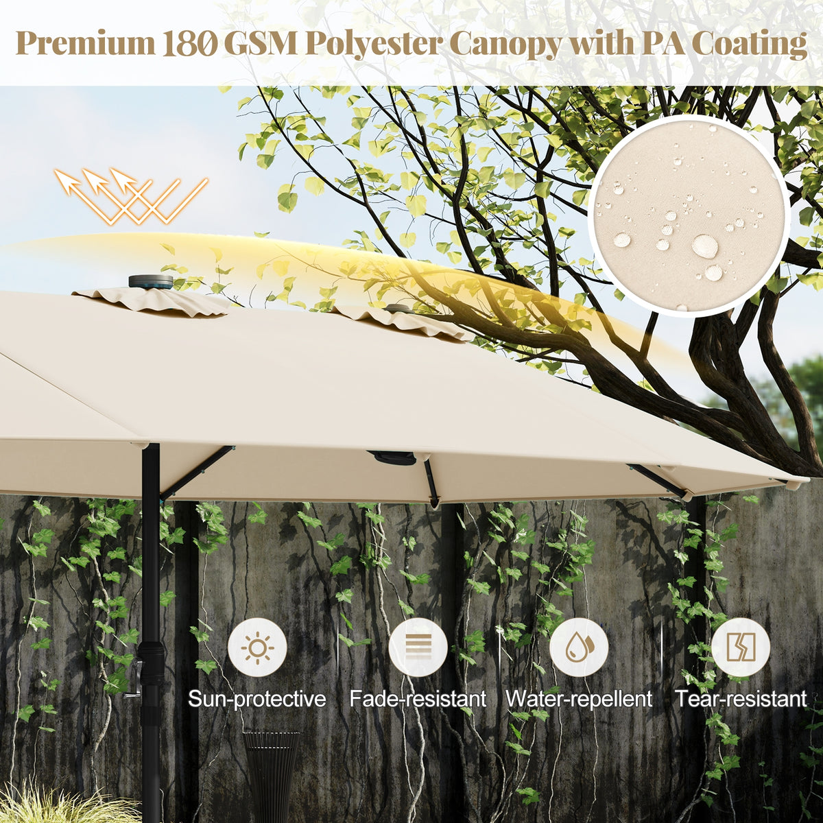 11 Piece Patio Dining Set, LED Umbrella With Base, Beige, Navy Patio Dining Sets at Gallery Canada