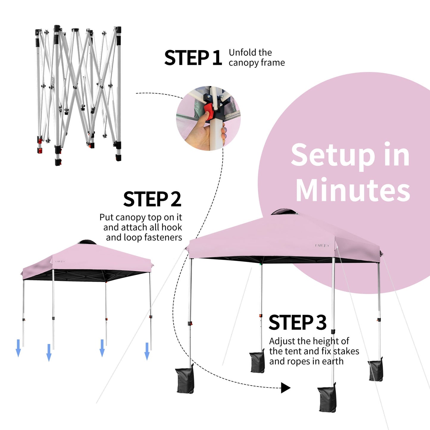 6.6 x 6.6 Feet Outdoor Pop-Up Canopy Tent, Pink Canopies at Gallery Canada