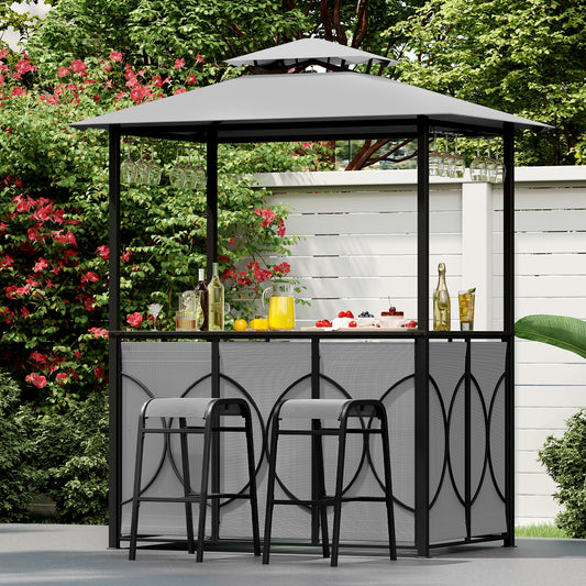 6.5 x 4 x 8 FT Grill Gazebo Set with 2 Bar Stools and Bar Table, Gray Patio Bar Furniture Gray at Gallery Canada