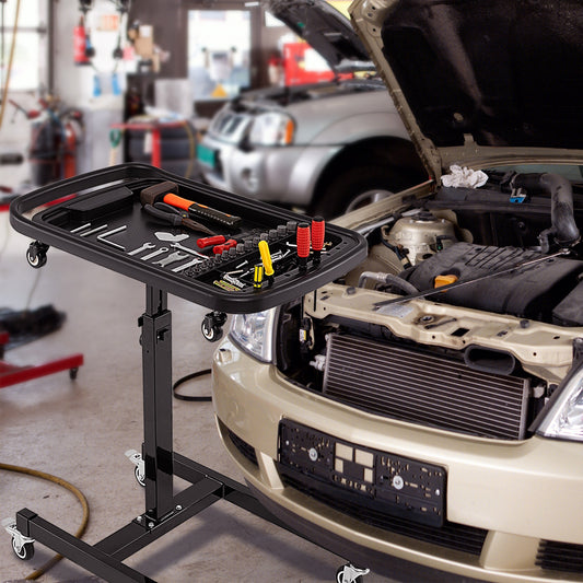 2-in-1 Rolling Tool Tray Height Adjustable Work Table with Detachable Part Tray, Black Outdoor Benches Black at Gallery Canada