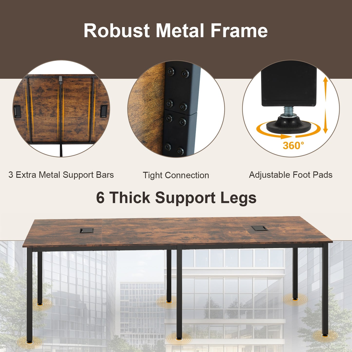 8 FT Conference Room Table Large Meeting Table Seats up to 10 People, Rustic Brown Standing Desks at Gallery Canada