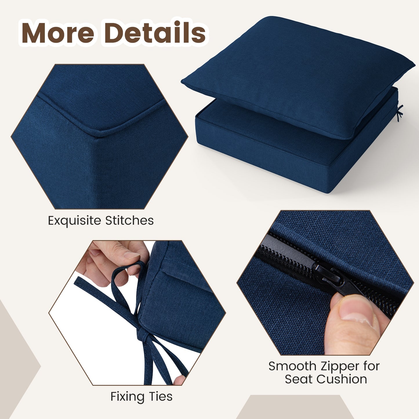 Deep Seat Chair Cushion Pads Set with Rope Belts for Indoor and Outdoor, Blue Outdoor Furniture Accessories at Gallery Canada