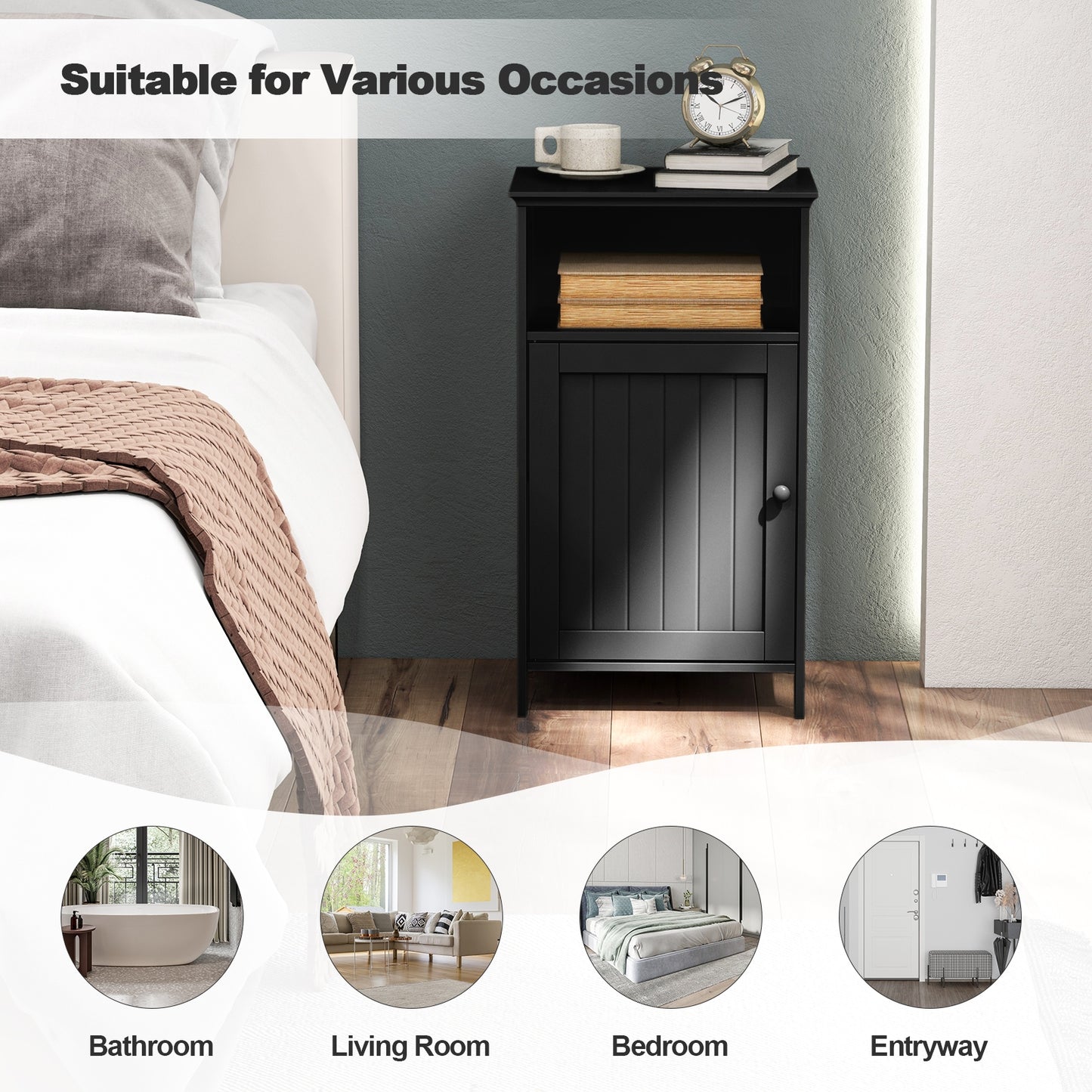 Freestanding Bathroom Floor Storage Cabinet, Adjustable Shelf, Black Floor Cabinets at Gallery Canada