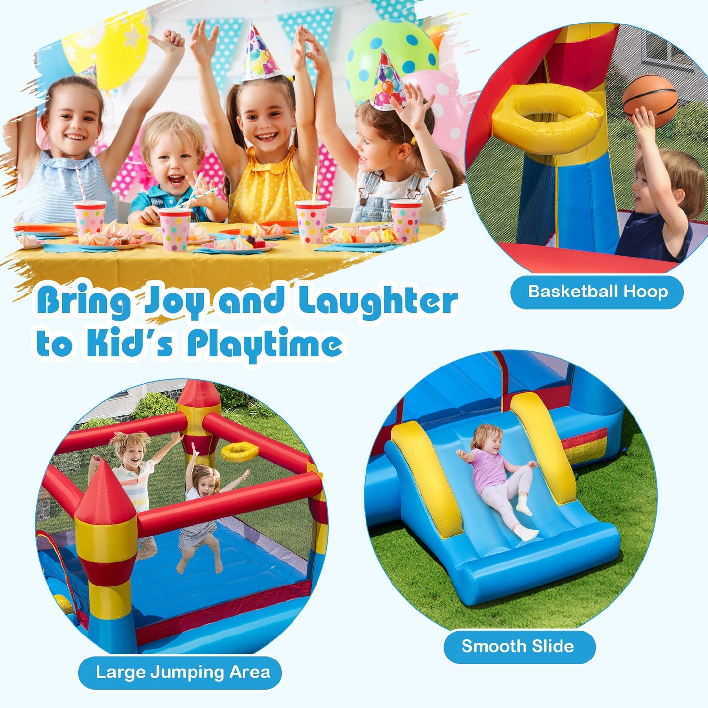 3-in-1 Kids Bouncer With Slide, 480W Blower, Blue Bounce House at Gallery Canada