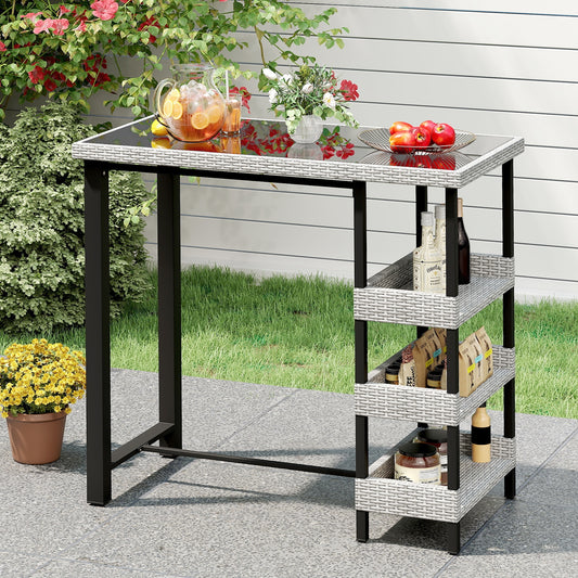 43.5 Inch Outdoor Bar Table, Tempered Glass Top, Gray Patio Dining Tables Gray at Gallery Canada