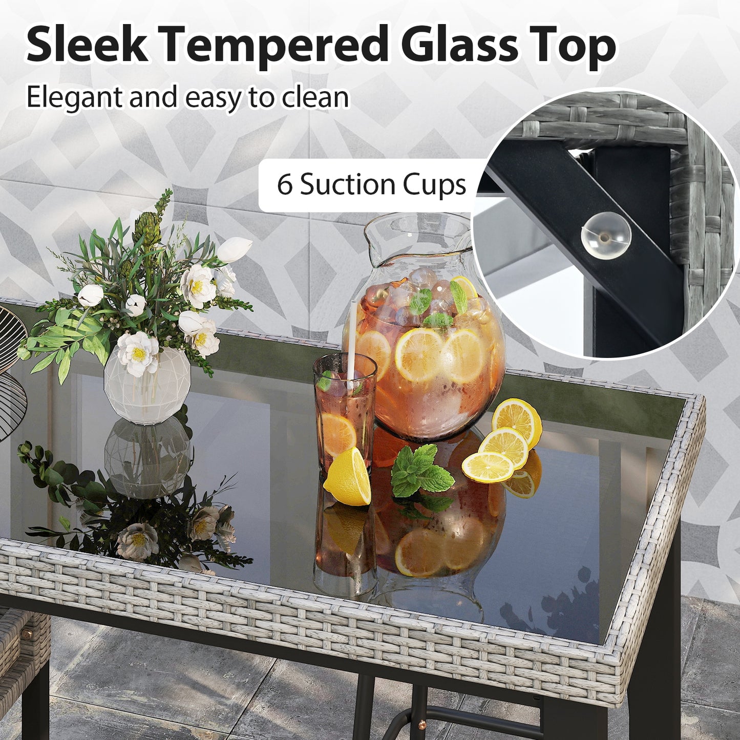 43.5 Inch Outdoor Bar Table, Tempered Glass Top, Gray