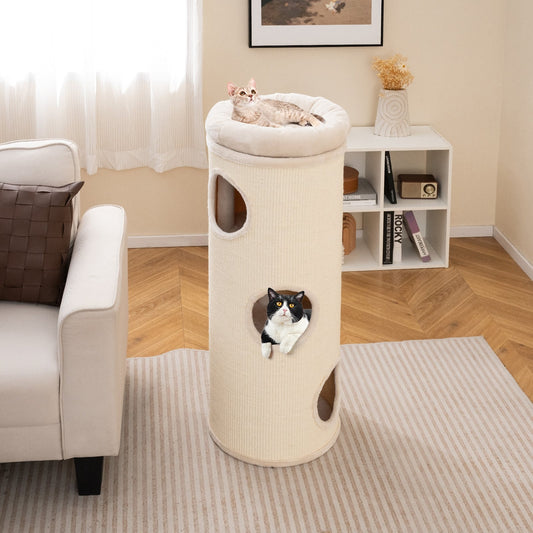 49 Inch Elevated Cat Cave, 4-Story Cat House, Beige Cat Houses Beige at Gallery Canada