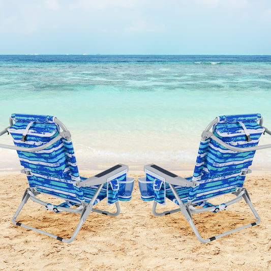 Foldable Backpack Beach Chair, With Cup Holder And Storage Pockets, Navy
