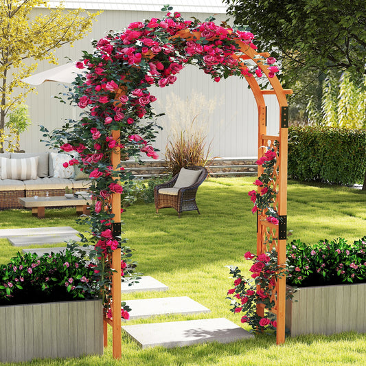7.7 Feet Garden Arch Wooden Arbor, Orange Outdoor Decor Orange at Gallery Canada