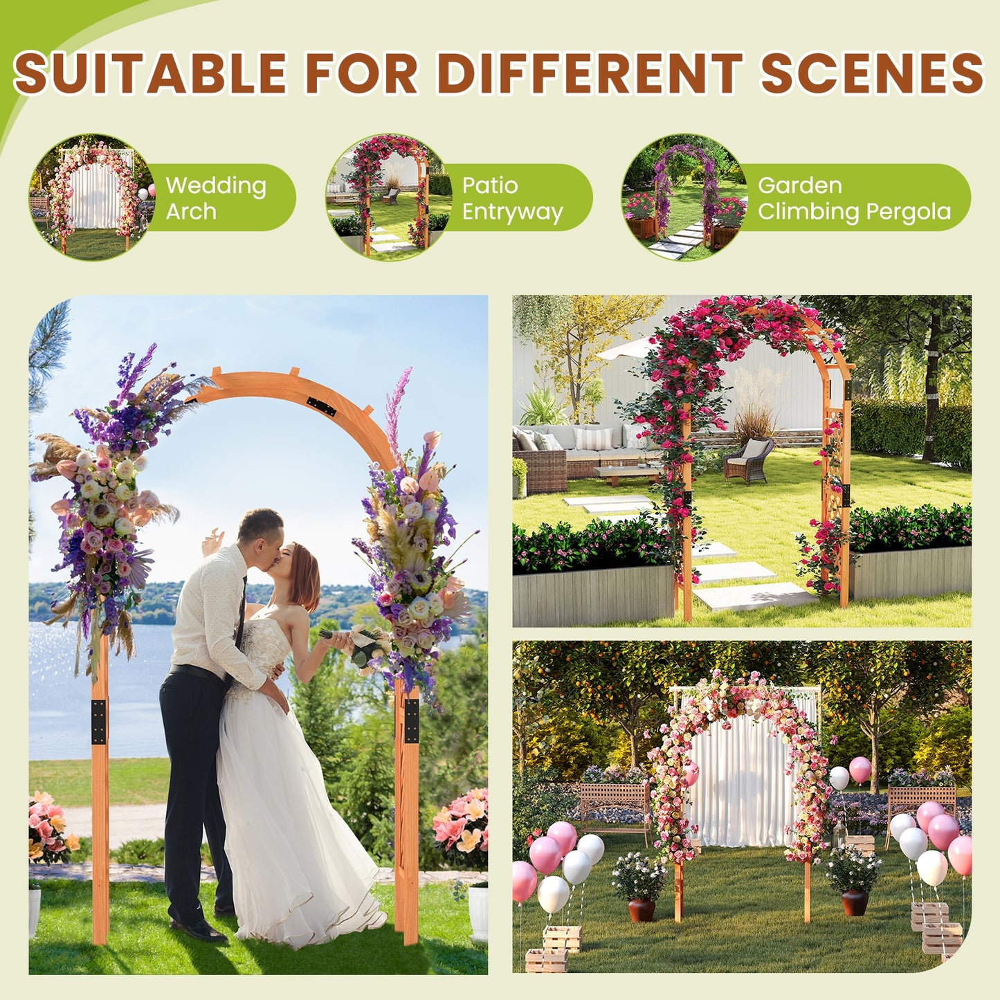 7.7 Feet Garden Arch Wooden Arbor, Orange Outdoor Decor at Gallery Canada