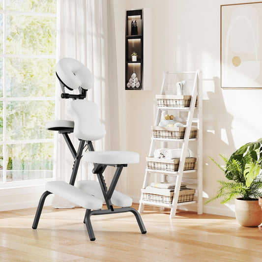 PU Leather Pad Travel Massage Chair with Thickened Sponge and Carrying Bag, White Spa & Salon White at Gallery Canada