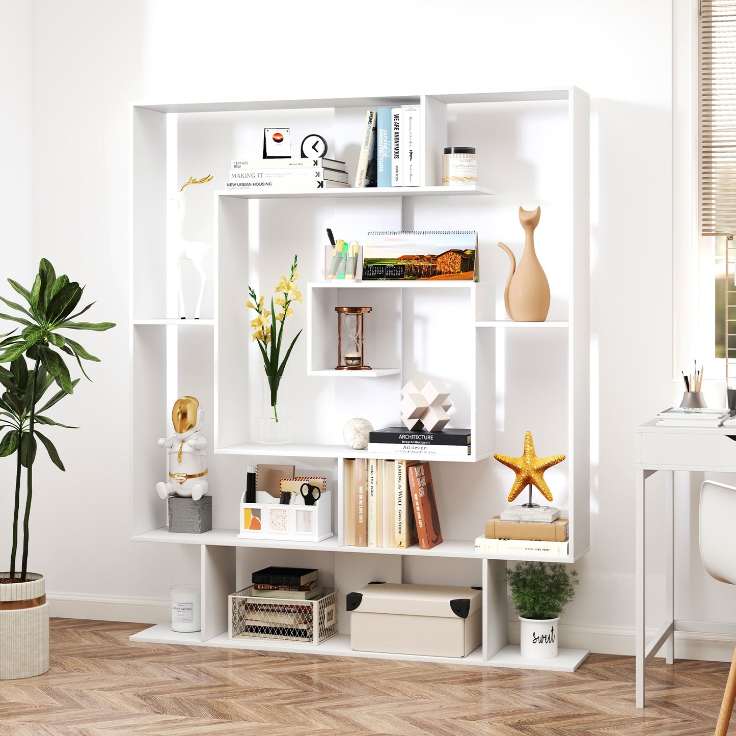 7-Tier Bookshelf Open Display Shelf Rack for Home Office, White Bookcases at Gallery Canada