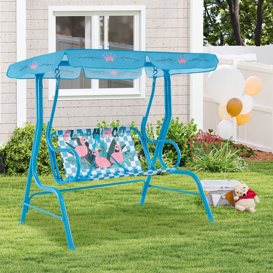 2-Seater Kids Patio Swing, Metal Stand, Adjustable Canopy, Navy Swing & Playsets Navy at Gallery Canada