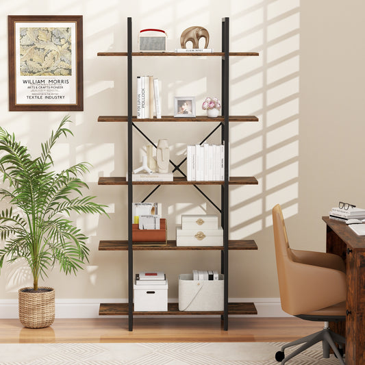 5-Tier 62 Inch Vintage Industrial Bookcase, Rustic Brown Bookcases Rustic Brown at Gallery Canada
