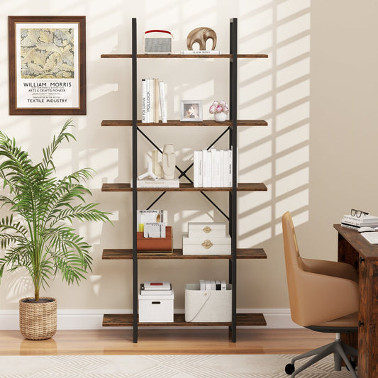 5-Tier 62 Inch Vintage Industrial Bookcase, Rustic Brown Bookcases Rustic Brown at Gallery Canada
