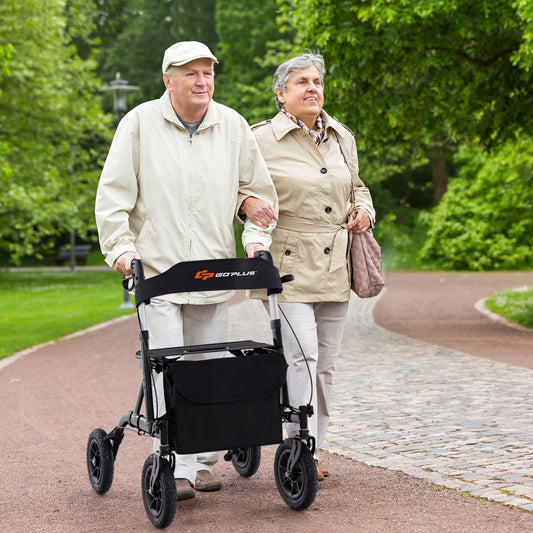 Foldable Height Adjustable Rollator Walker With Seat, Black Walkers & Rollators Black at Gallery Canada