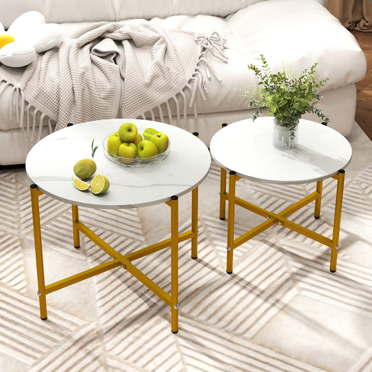 Round Coffee Table Set of 2 with Heavy-Duty Metal Frame, White Coffee Tables White at Gallery Canada