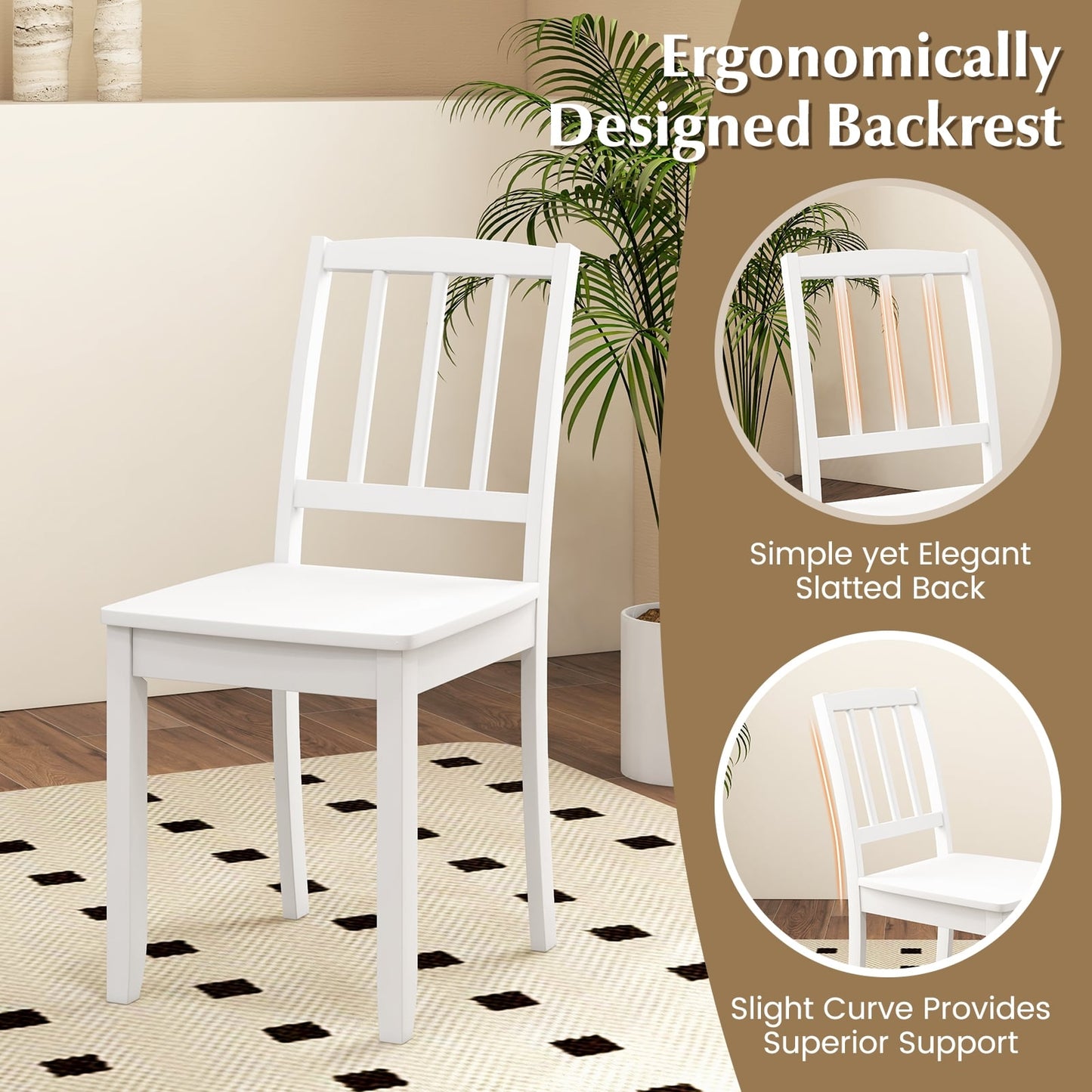 Ensemble de 2 chaises à manger en bois, pieds en bois de caoutchouc, blanc