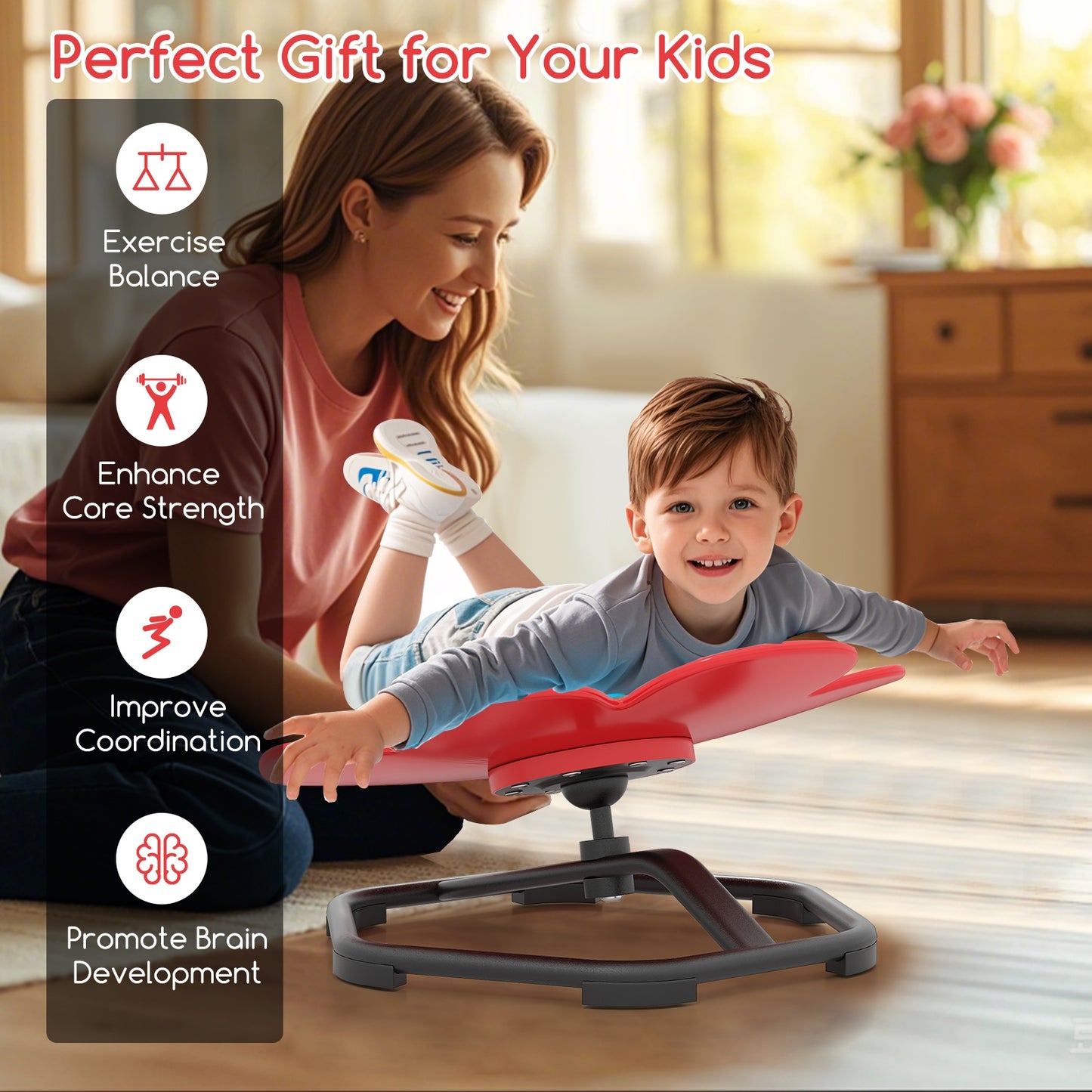 Kids Sensory Swivel Chair, Elephant Petal 360 Spinning, Red