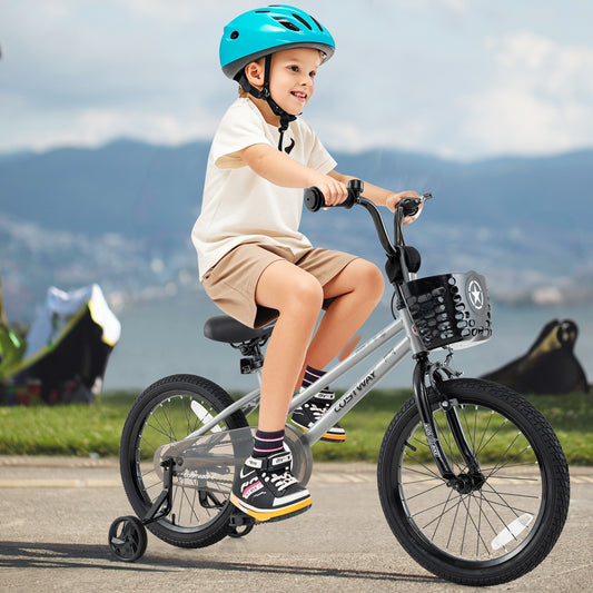 18 Inch Kids Bike Adjustable with Transparent Chain Cover for 4-8 Years Old, Silver Kids Bike Silver at Gallery Canada