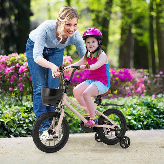 14 Inches Kids Bike With Basket, Adjustable Handlebar, 3-5 Years, Pink Kids Bike Pink at Gallery Canada
