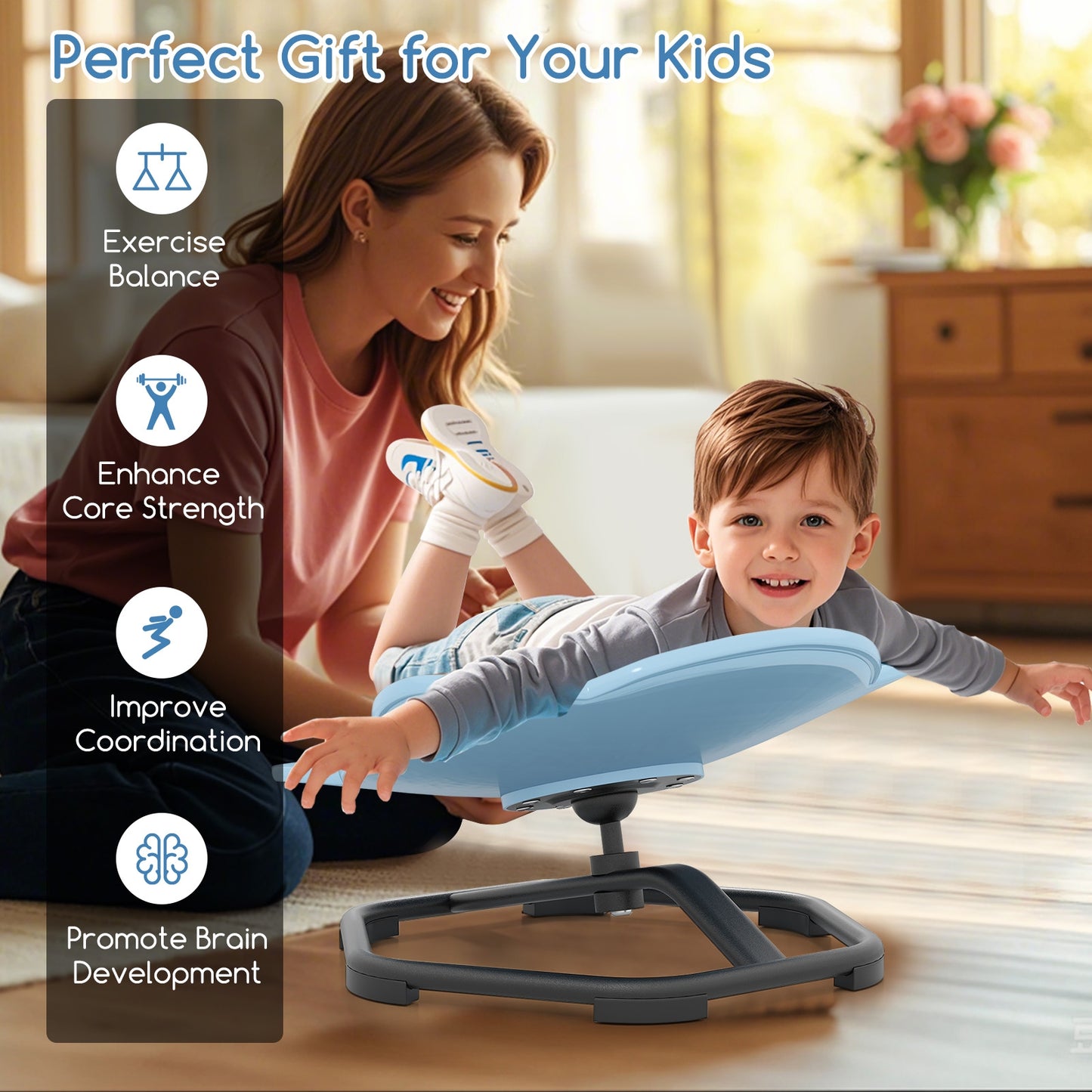 Kids Sensory Swivel Chair Elephant 360° Spinning Chair with Non-Slip Metal Base, Blue Kids Chairs & Seating at Gallery Canada