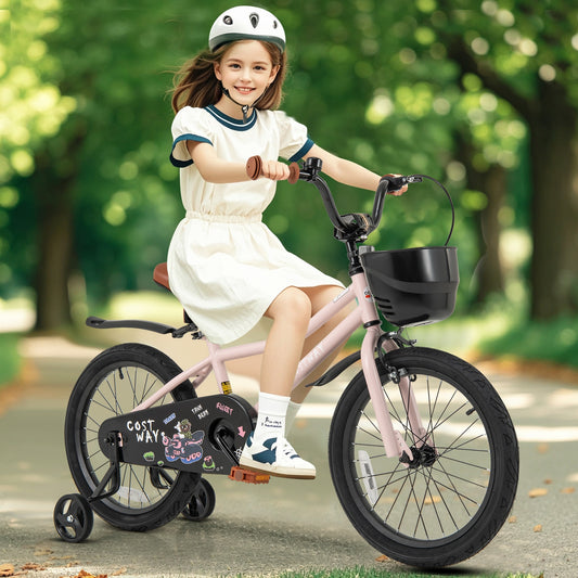 18 Inches Kids Bike with Basket and Adjustable Handlebar for 4-8 Years Old, Pink Kids Bike Pink at Gallery Canada
