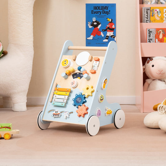 Wooden Baby Walker Push and Pull Learning Activity Center with Wheels for Toddlers 1+ Years Old, Blue Baby Activity Blue at Gallery Canada