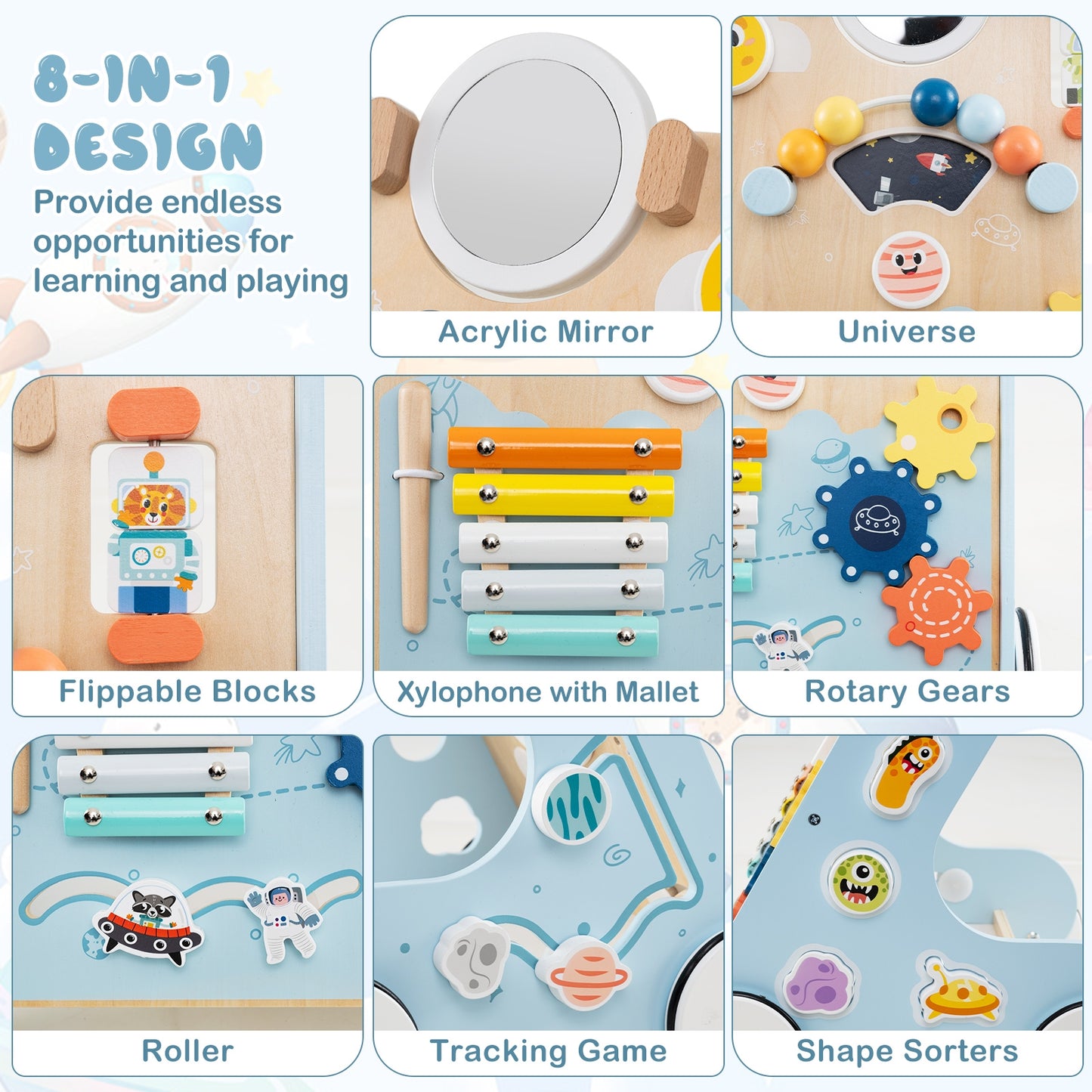 Wooden Baby Walker Push and Pull Learning Activity Center with Wheels for Toddlers 1+ Years Old, Blue Baby Activity at Gallery Canada