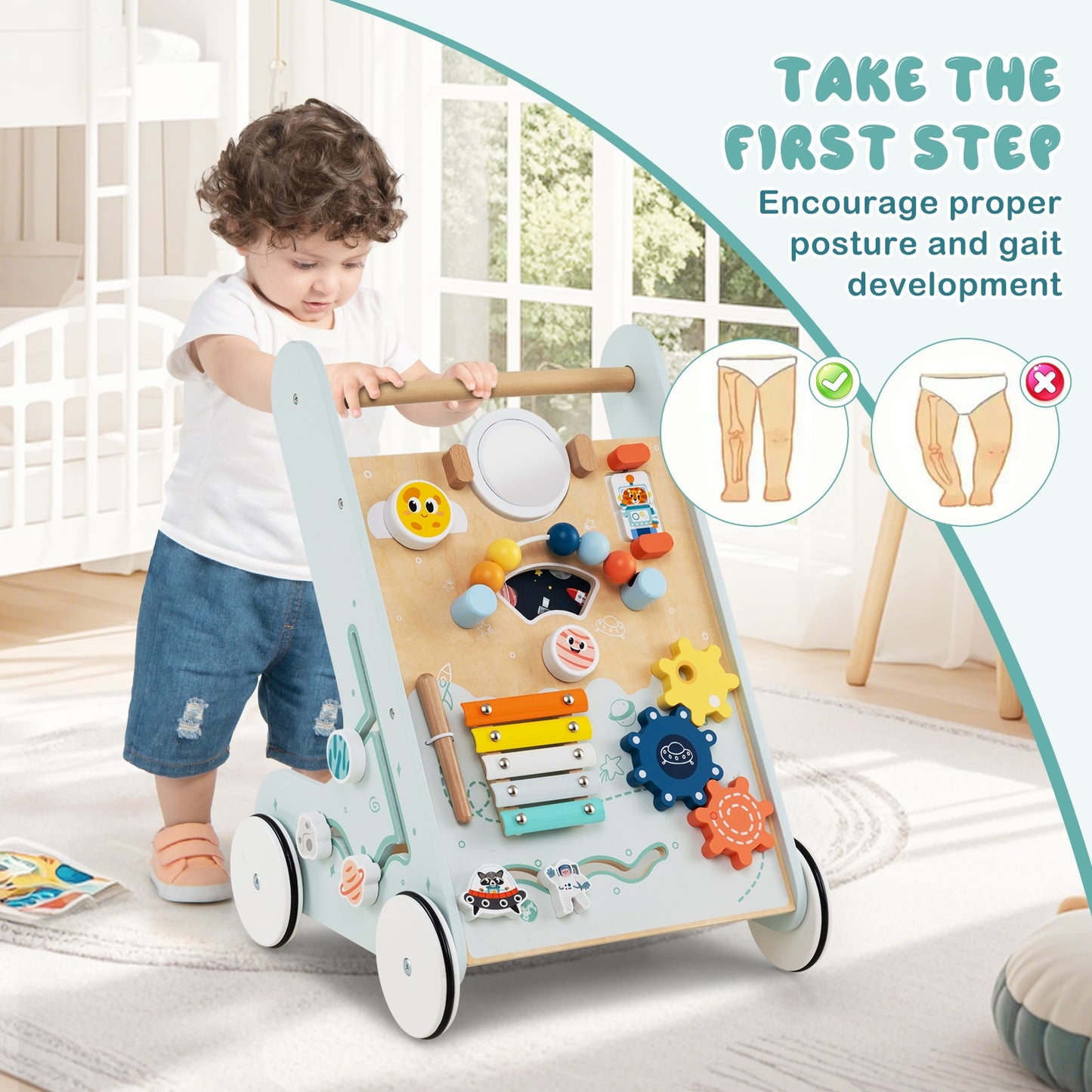 Wooden Baby Walker Push and Pull Learning Activity Center with Wheels for Toddlers 1+ Years Old, Green Baby Activity at Gallery Canada