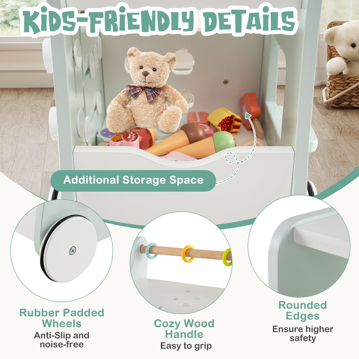 2-in-1 Baby Walker with Storage and Ice Creams for 1+ Years Old, Light Green Baby Activity at Gallery Canada