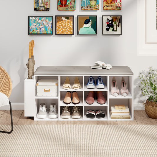 Shoe Storage Bench with Umbrella Stand and Adjustable Shelf, White Shoe Racks & Storage Benches White at Gallery Canada
