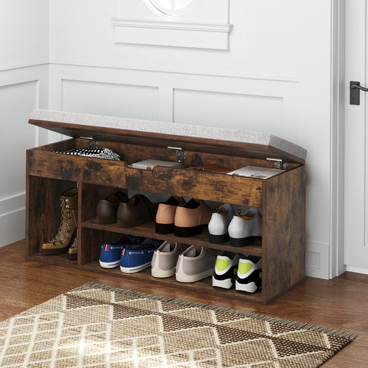 Padded Shoe Bench With Hidden Storage, 3 Open Shelves, Coffee Shoe Racks & Storage Benches Coffee at Gallery Canada